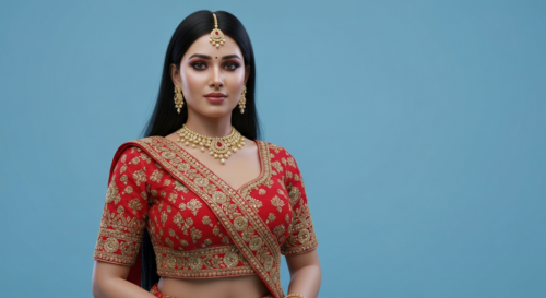 A photorealistic portrait of a beautiful Latina woman in her early 30s, with healthy glowing skin, natural makeup, and a confident smile. She is outdoors in a sunlit garden, wearing casual elegant clo