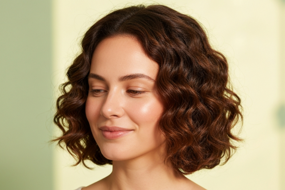 Melena midi rizada: tendencia y cuidados para un look saludable 9 A photorealistic close-up of a woman with a medium-length curly bob, defined curls, healthy shine, natural lighting, soft background, no text or logos.