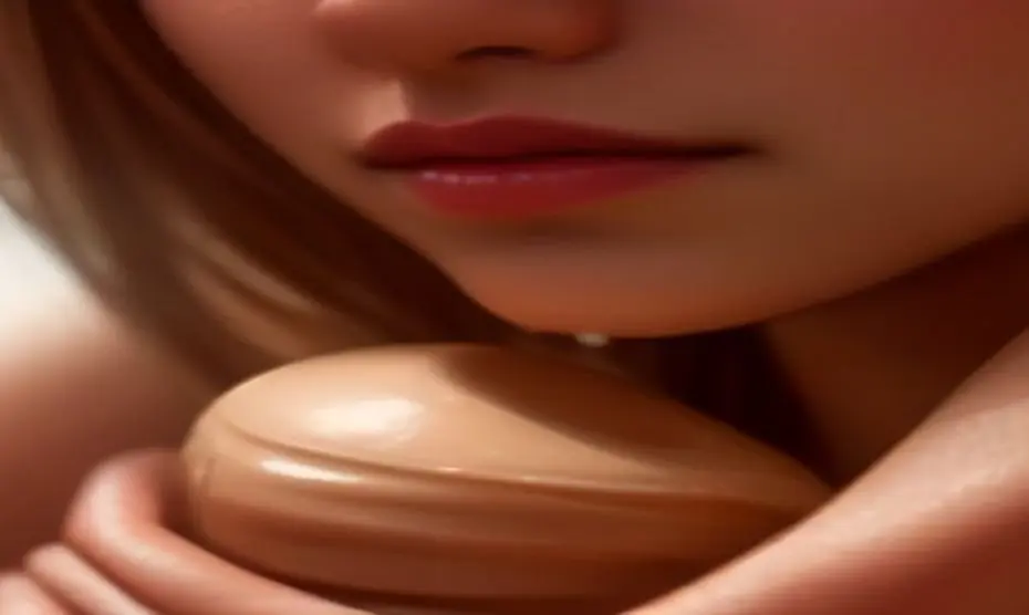Close-up of hands applying a thick balm of cocoa butter to dry, chapped skin on the face, showing immediate relief and moisture, natural diffused lighting, photorealistic style