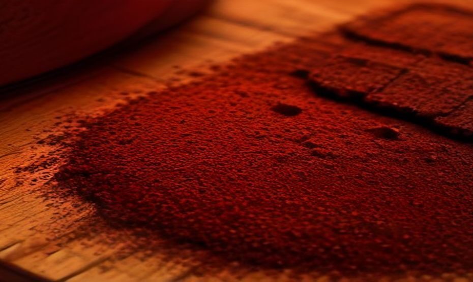 ¿El cacao puro reduce la celulitis? Beneficios y mitos 1 Photorealistic close-up of a rustic wooden table with a small pile of dark raw cocoa powder, scattered cocoa beans, and a piece of 90% dark chocolate, surrounded by fresh citrus slices and cinnamon st